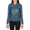 Bliss Blue Leather Bomber Jacket