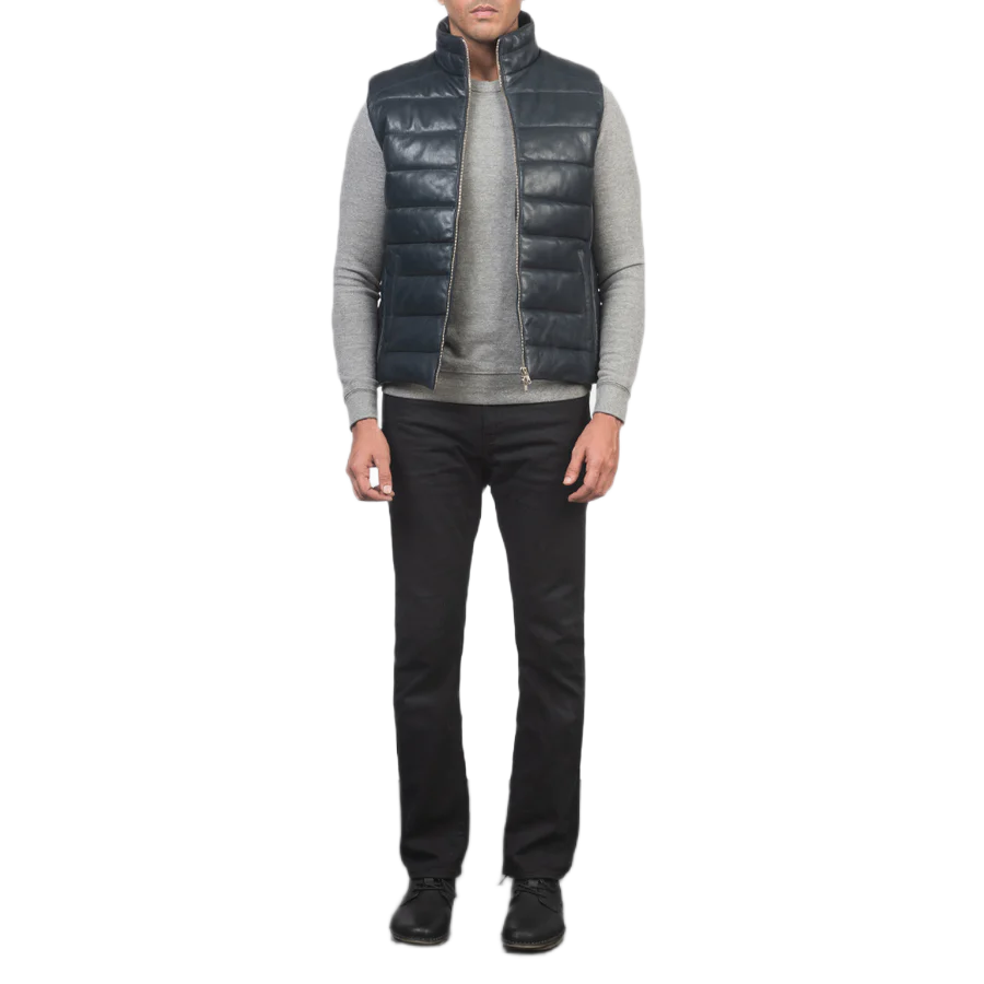 Reeves Blue Leather Puffer Vest