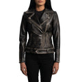 Rumy Distressed Brown Leather Biker Jacket