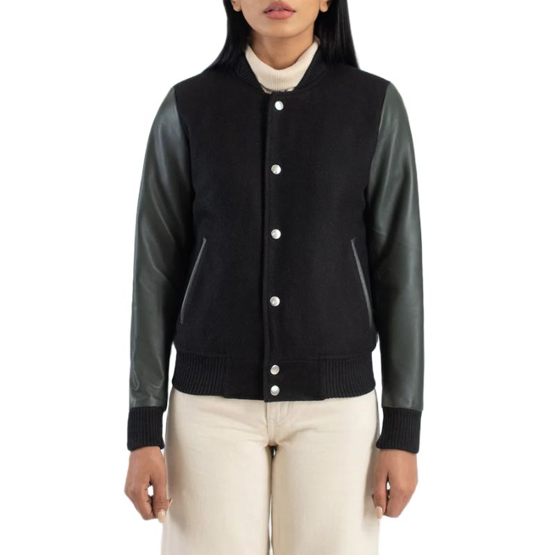 Savant Green & Black Hybrid Varsity Jacket