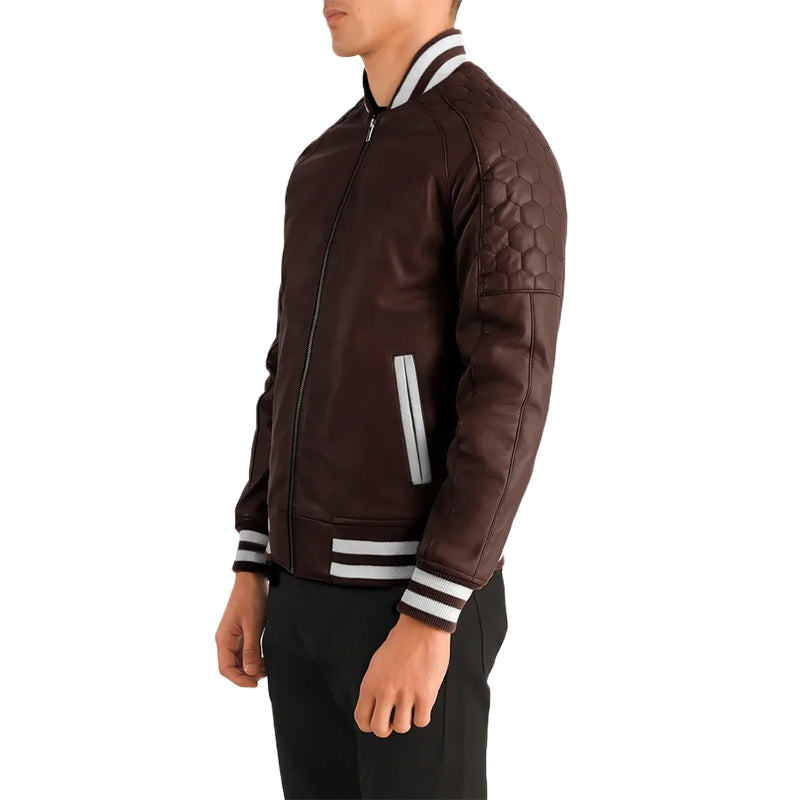 Pascal Maroon Leather Varsity Jacket