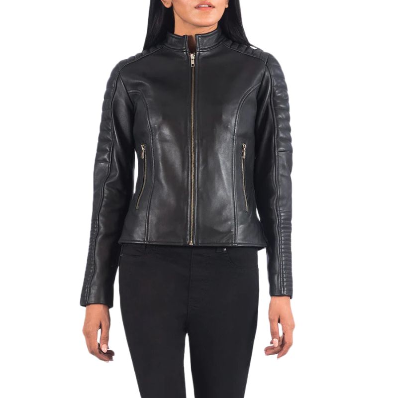 Adalyn Quilted Black Leather Biker Jacket