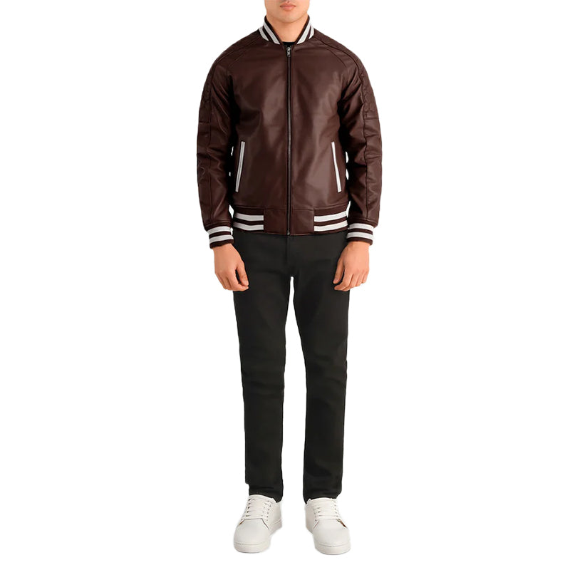 Pascal Maroon Leather Varsity Jacket