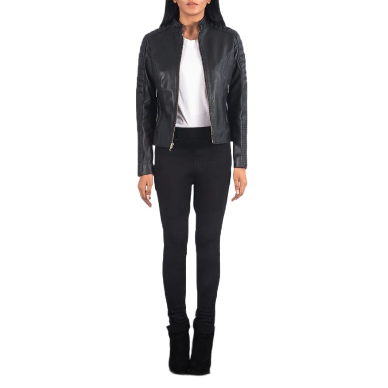Adalyn Quilted Black Leather Biker Jacket