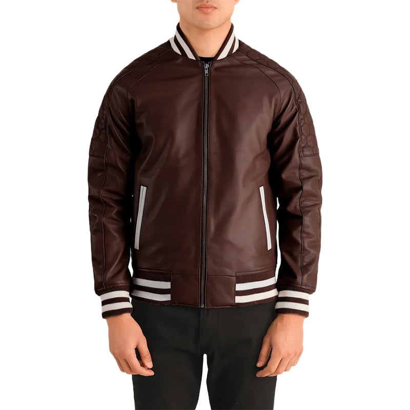 Pascal Maroon Leather Varsity Jacket
