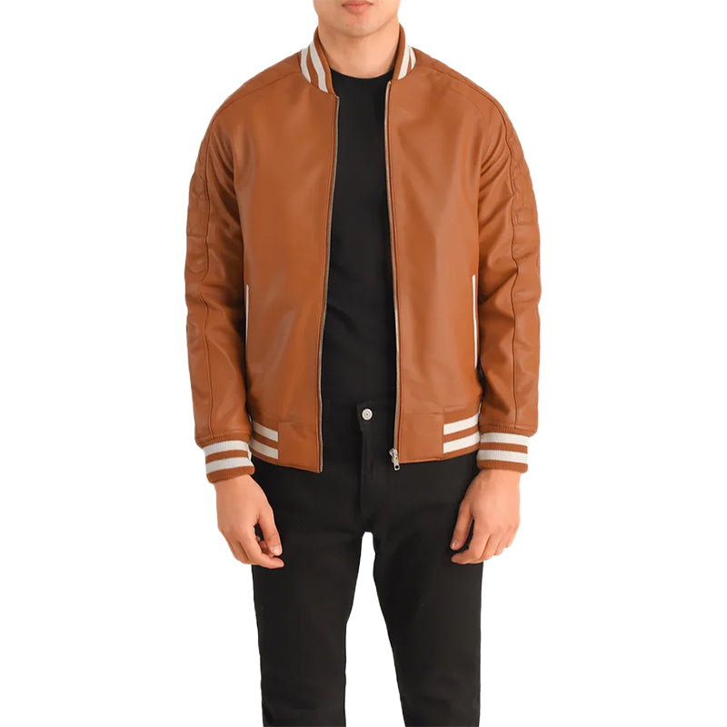 Pascal Tan Brown Leather Varsity Jacket
