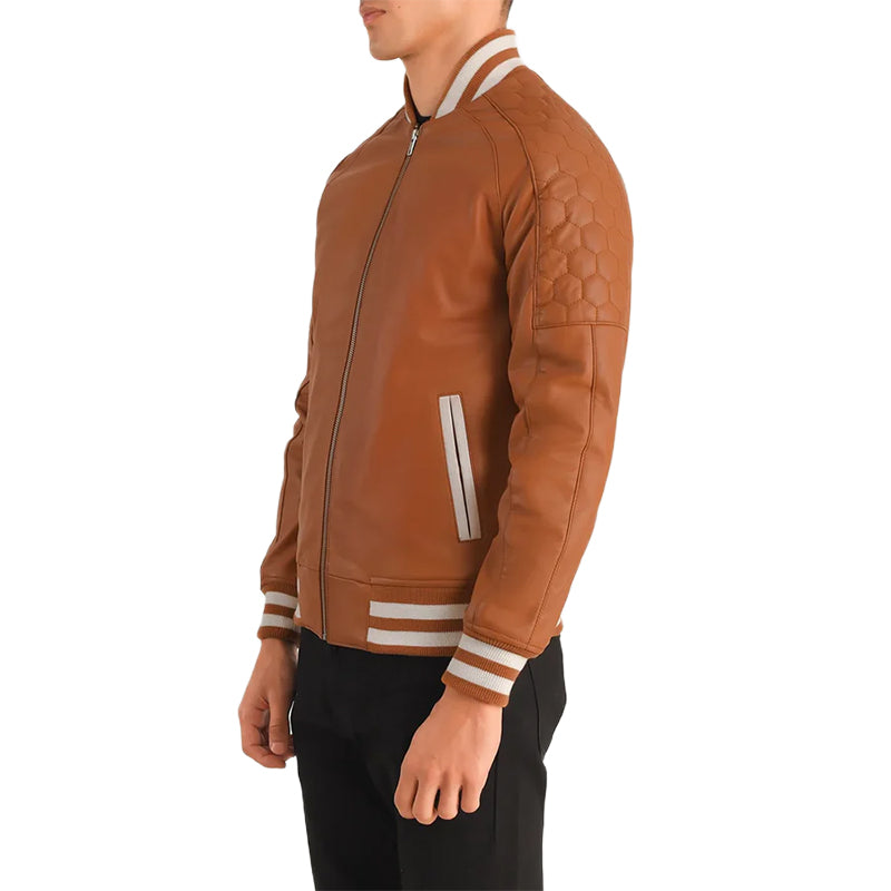 Pascal Tan Brown Leather Varsity Jacket