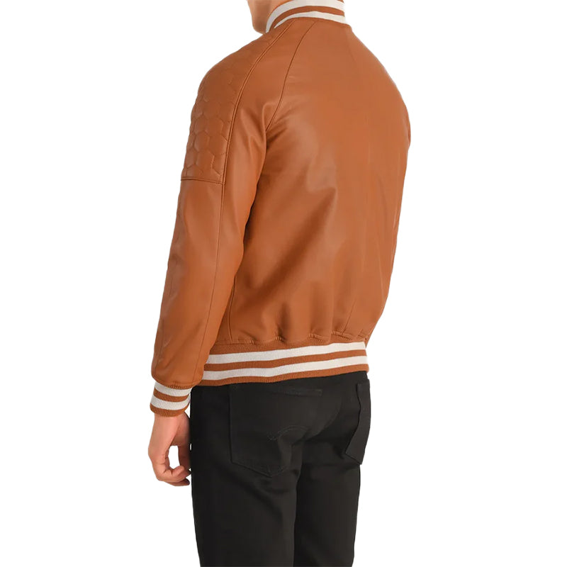 Pascal Tan Brown Leather Varsity Jacket