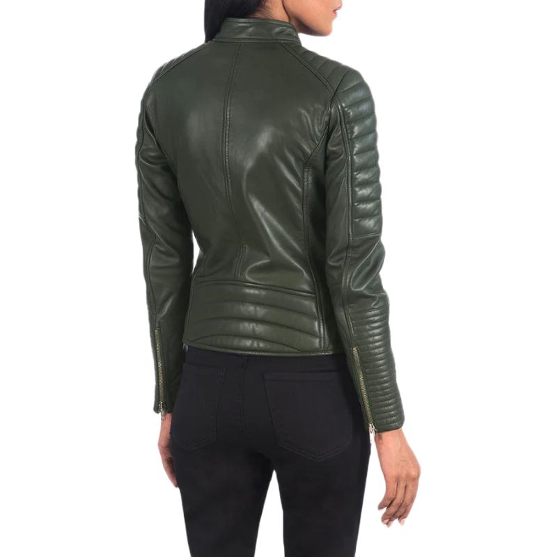 Adalyn Quilted Green Leather Biker Jacket