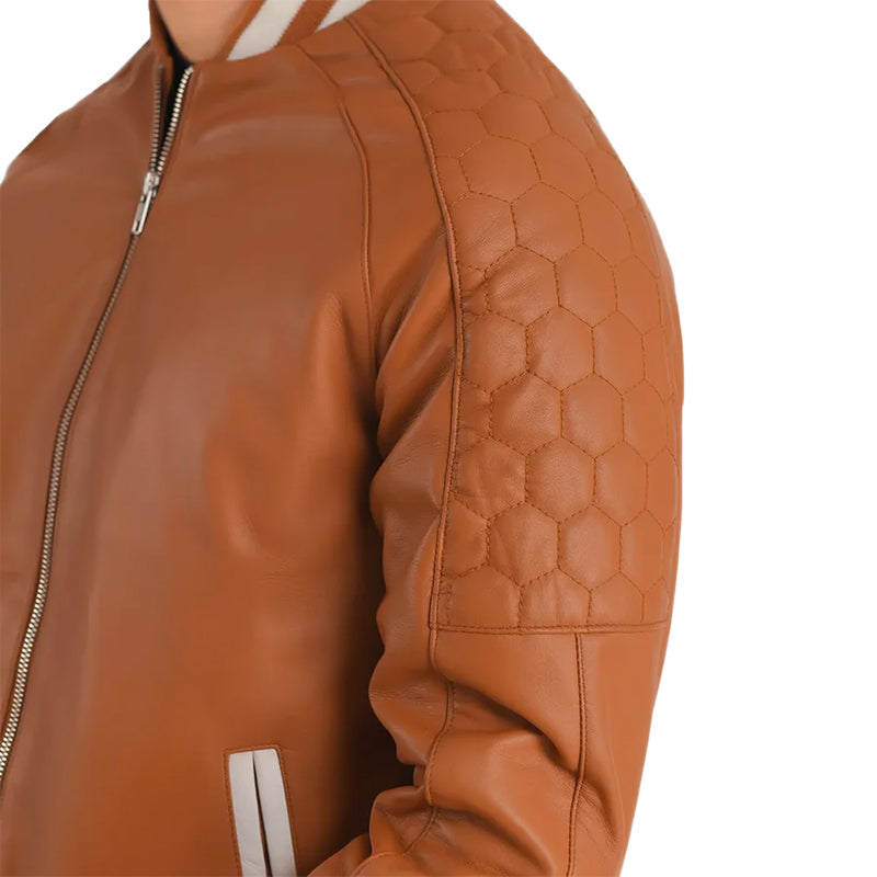 Pascal Tan Brown Leather Varsity Jacket