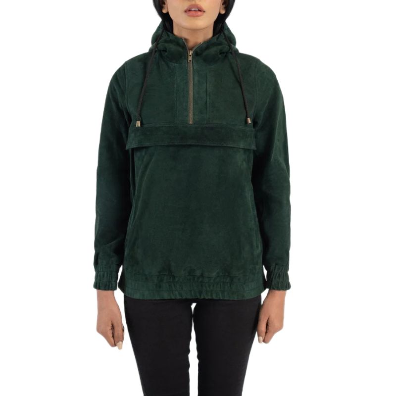 Zest Green Hooded Suede Pullover Jacket
