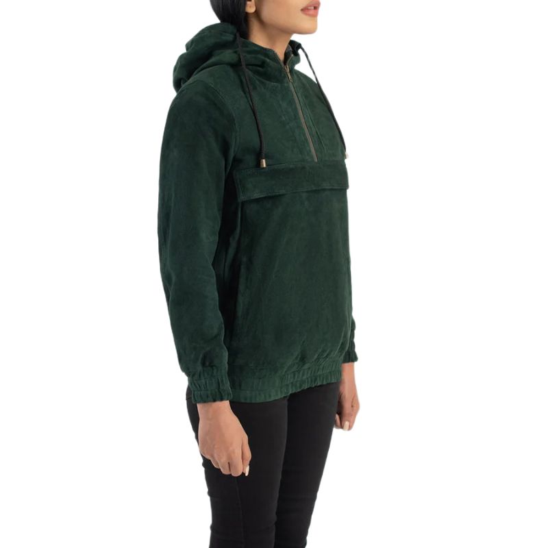 Zest Green Hooded Suede Pullover Jacket