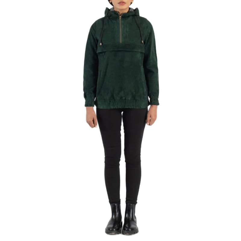 Zest Green Hooded Suede Pullover Jacket