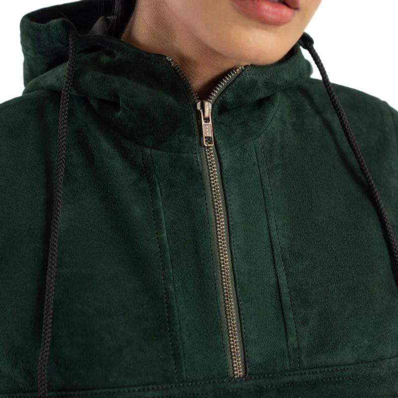 Zest Green Hooded Suede Pullover Jacket