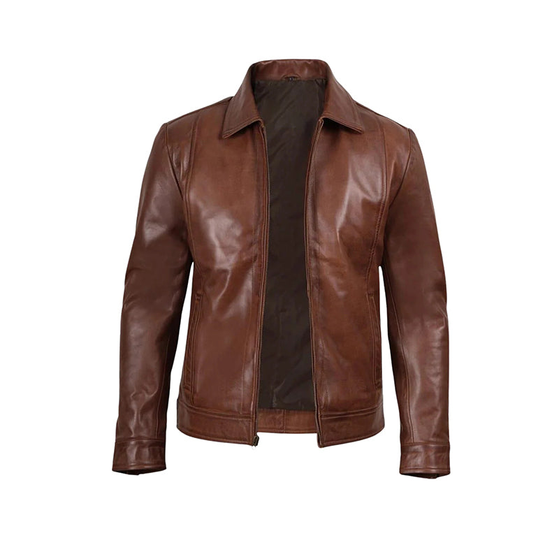 Men’s Brown Leather Harrington Jacket