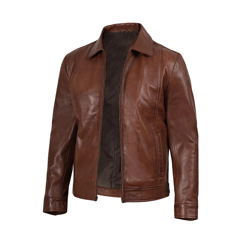 Men’s Brown Leather Harrington Jacket