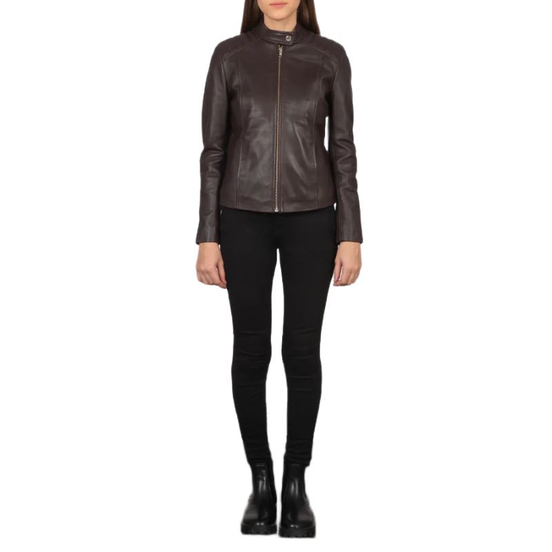 Kelsee Maroon Leather Biker Jacket