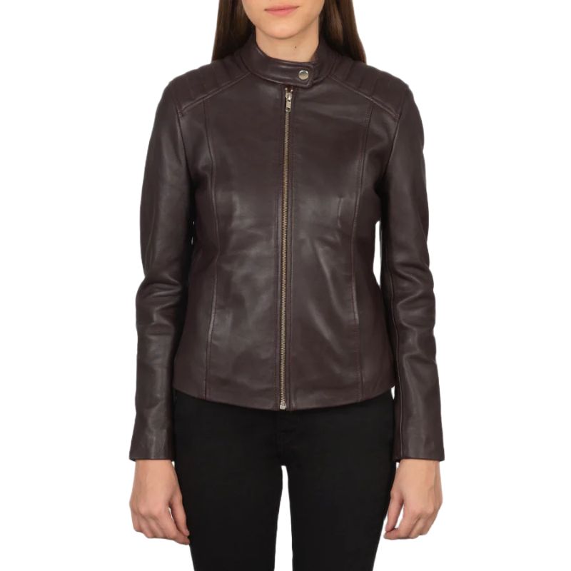 Kelsee Maroon Leather Biker Jacket
