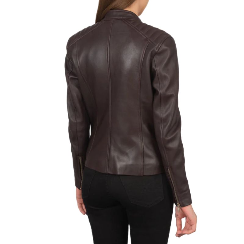 Kelsee Maroon Leather Biker Jacket