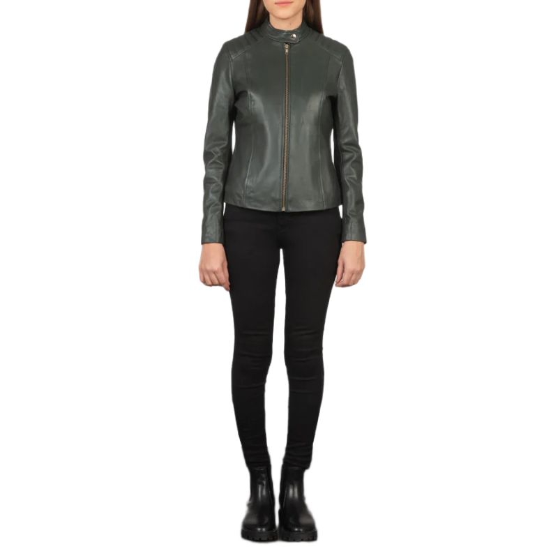 Kelsee Green Leather Biker Jacket