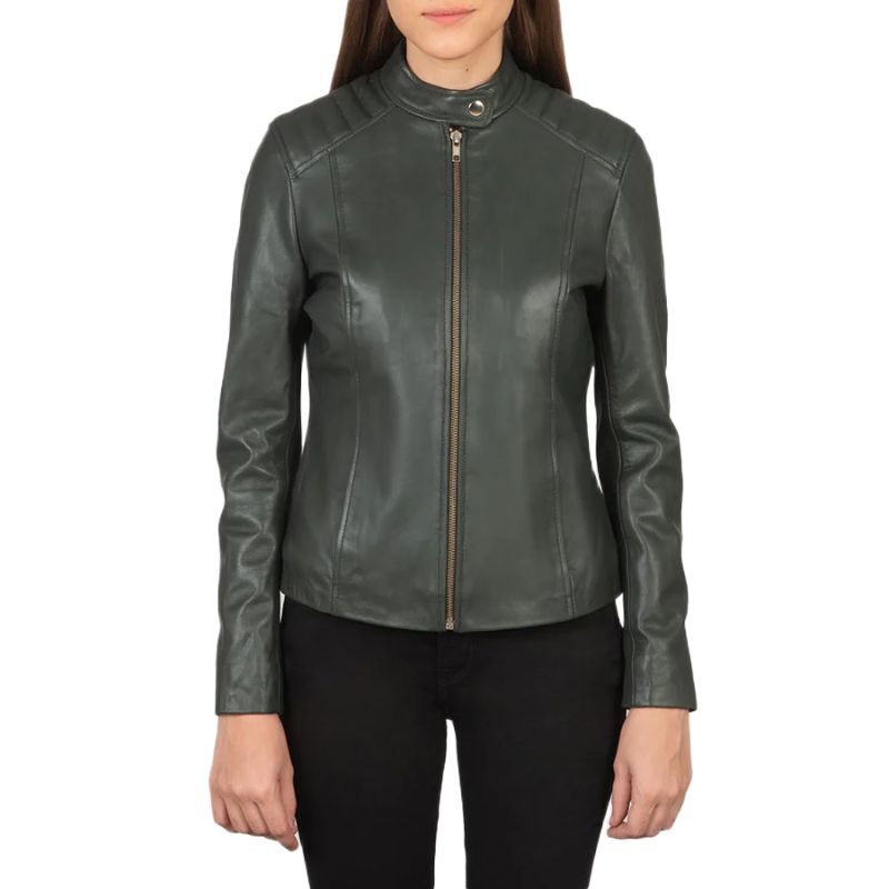 Kelsee Green Leather Biker Jacket