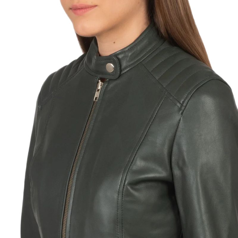 Kelsee Green Leather Biker Jacket