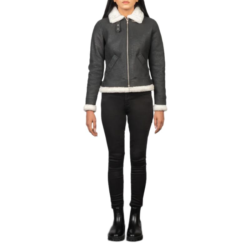 Sherilyn B-3 Black & White Leather Bomber Jacket