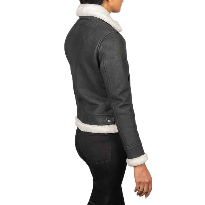 Sherilyn B-3 Black & White Leather Bomber Jacket