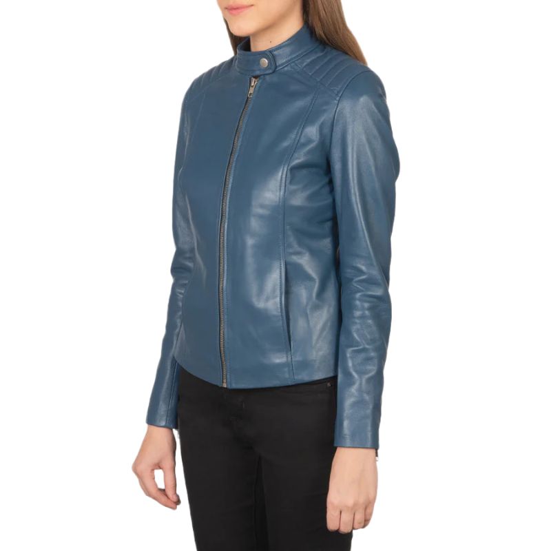 Kelsee Blue Leather Biker Jacket