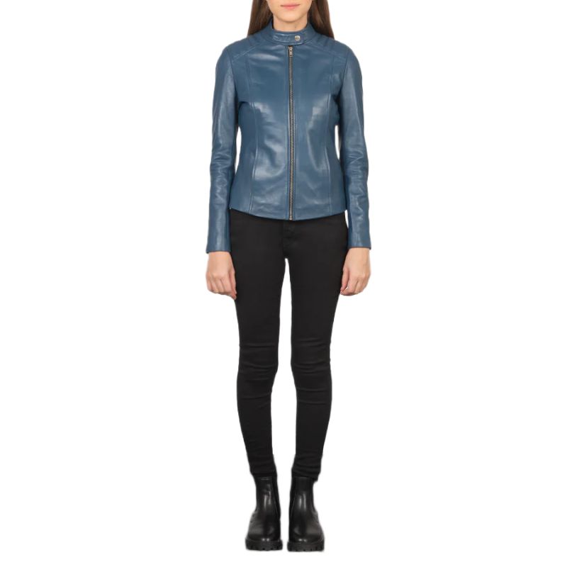 Kelsee Blue Leather Biker Jacket