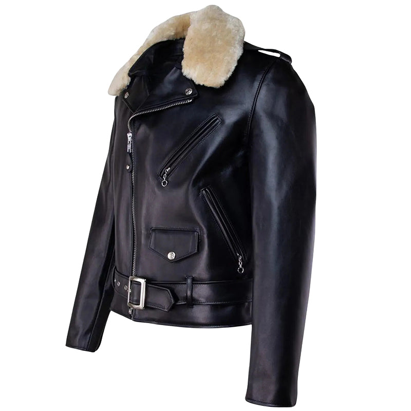 Faux Fur Collar Motorcycle Jacket Winter Accessory