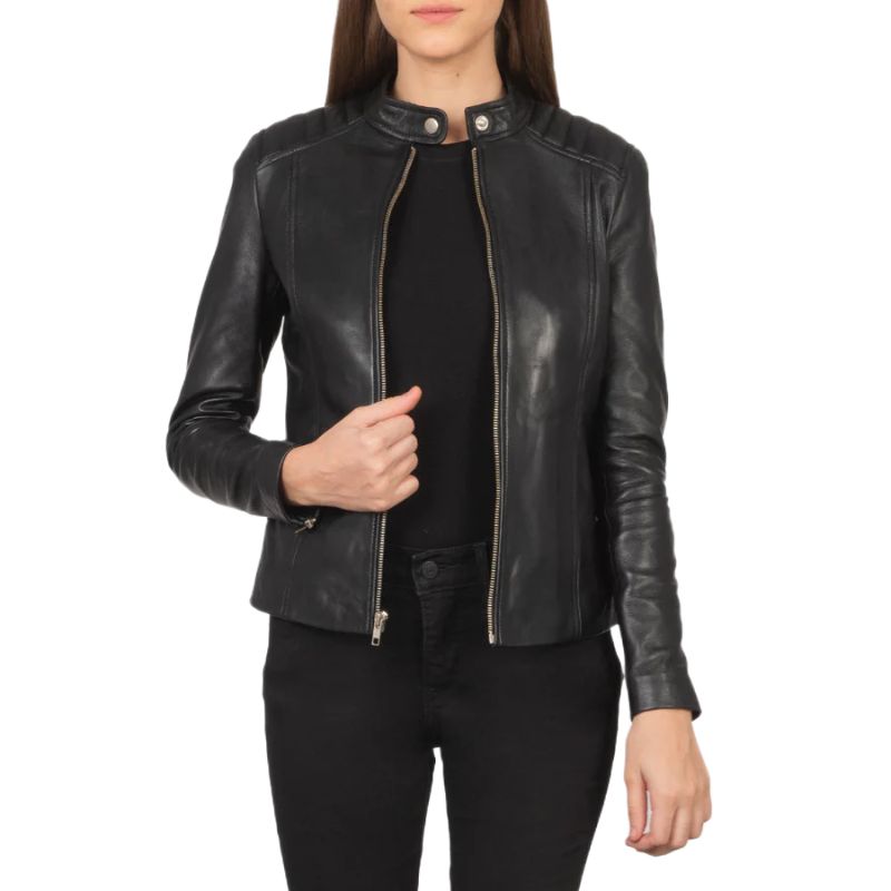 Kelsee Black Leather Biker Jacket