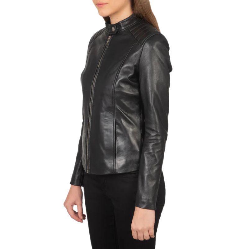 Kelsee Black Leather Biker Jacket