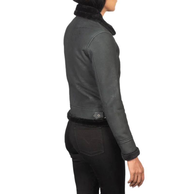 Sherilyn B-3 Distressed Black Leather Bomber Jacket
