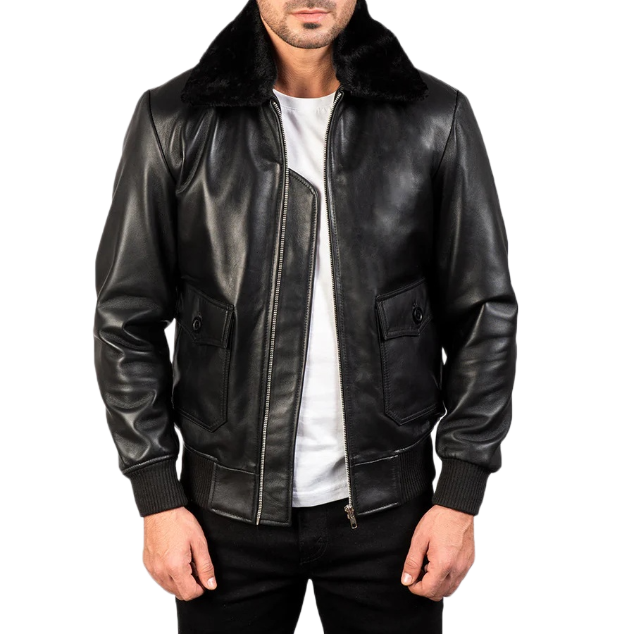 Airin G-1 Black Leather Bomber Jacket