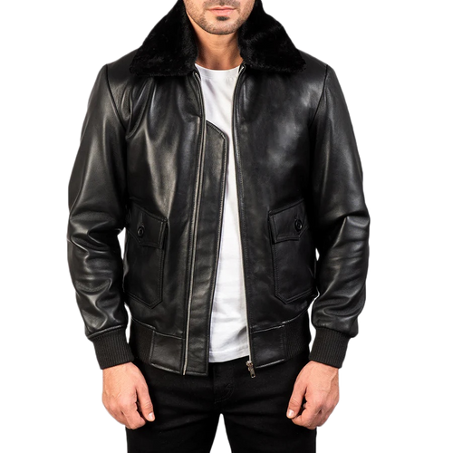 Airin G-1 Black Leather Bomber Jacket