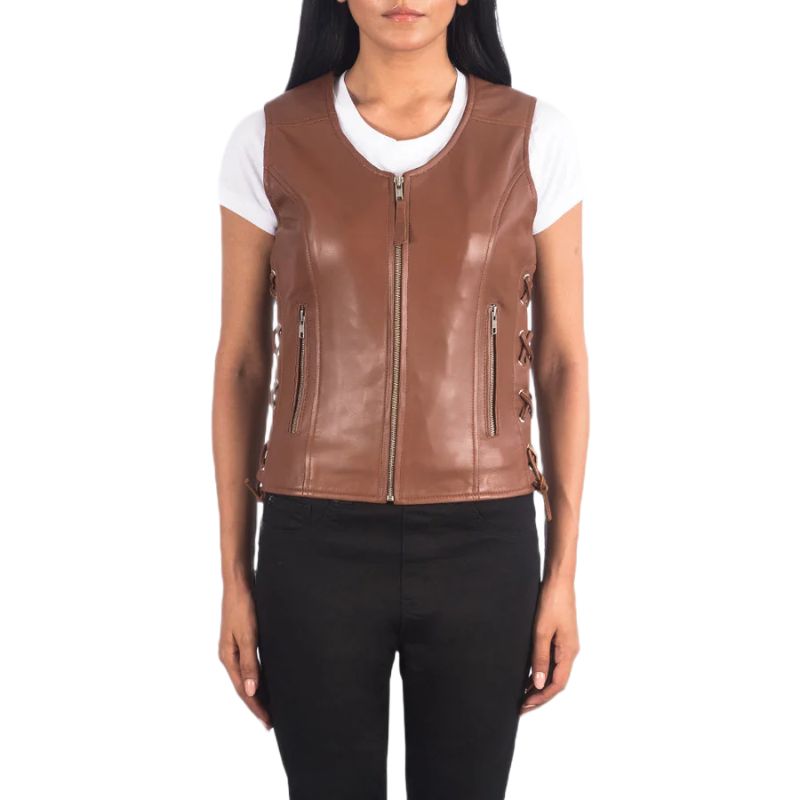 Vanda Brown Leather Biker Vest