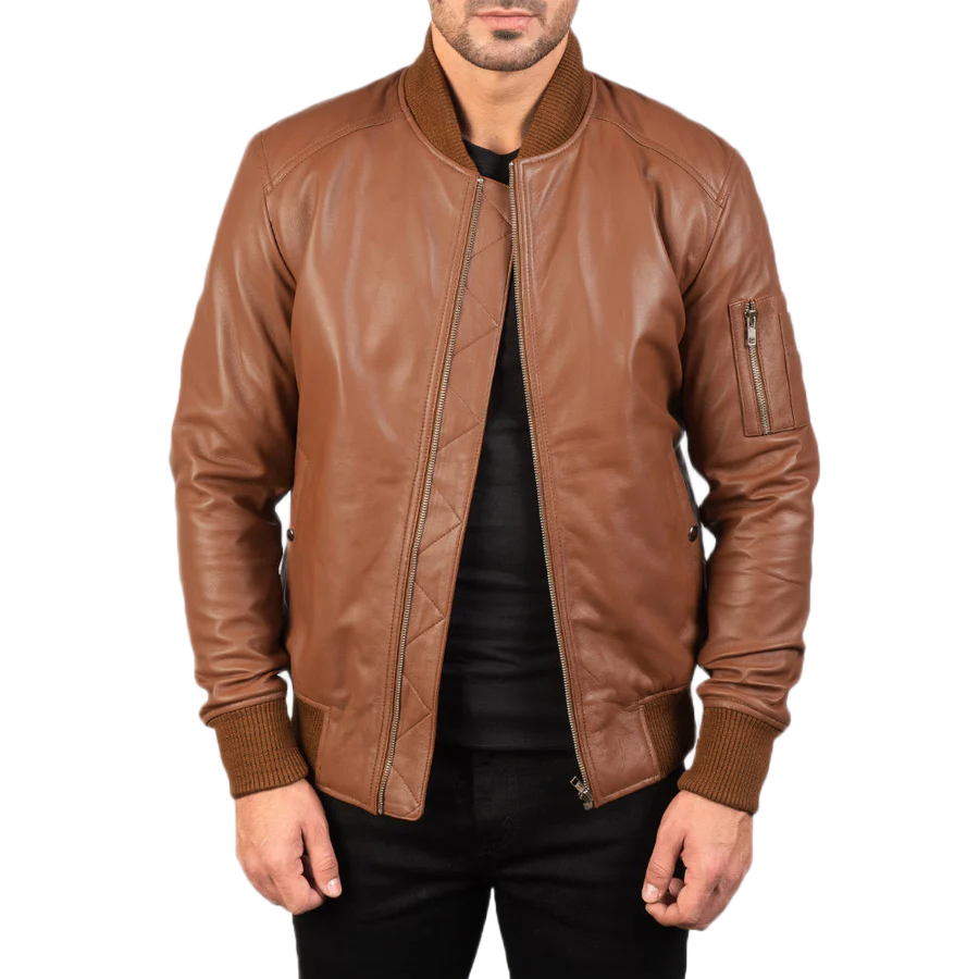 Bomia Ma-1 Brown Leather Bomber Jacket