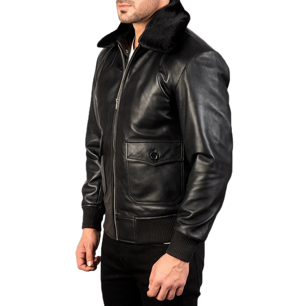 Airin G-1 Black Leather Bomber Jacket