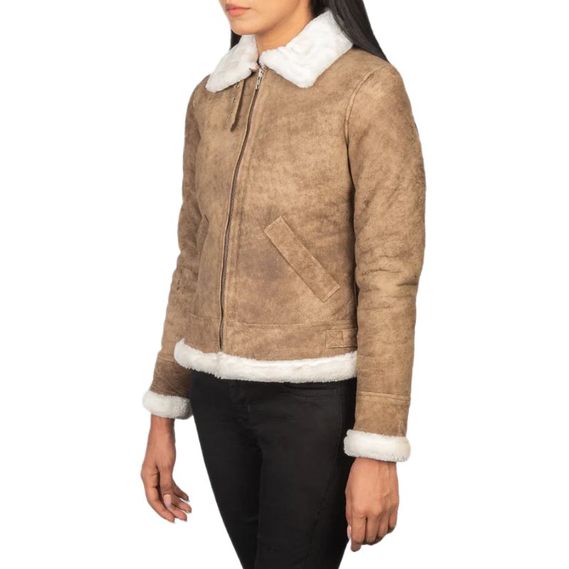 Sherilyn B-3 Distressed Brown Leather Bomber Jacket