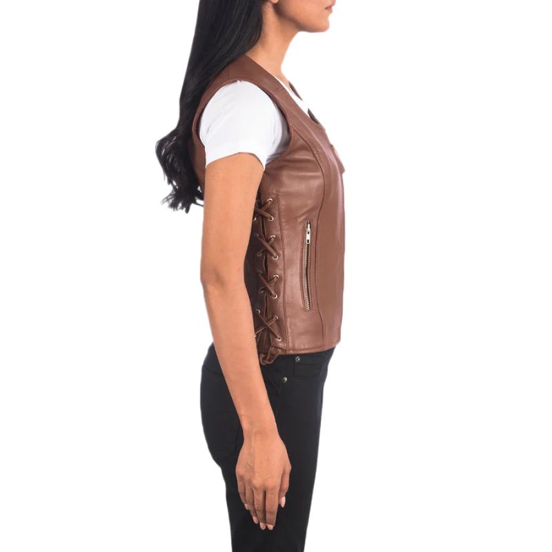 Vanda Brown Leather Biker Vest