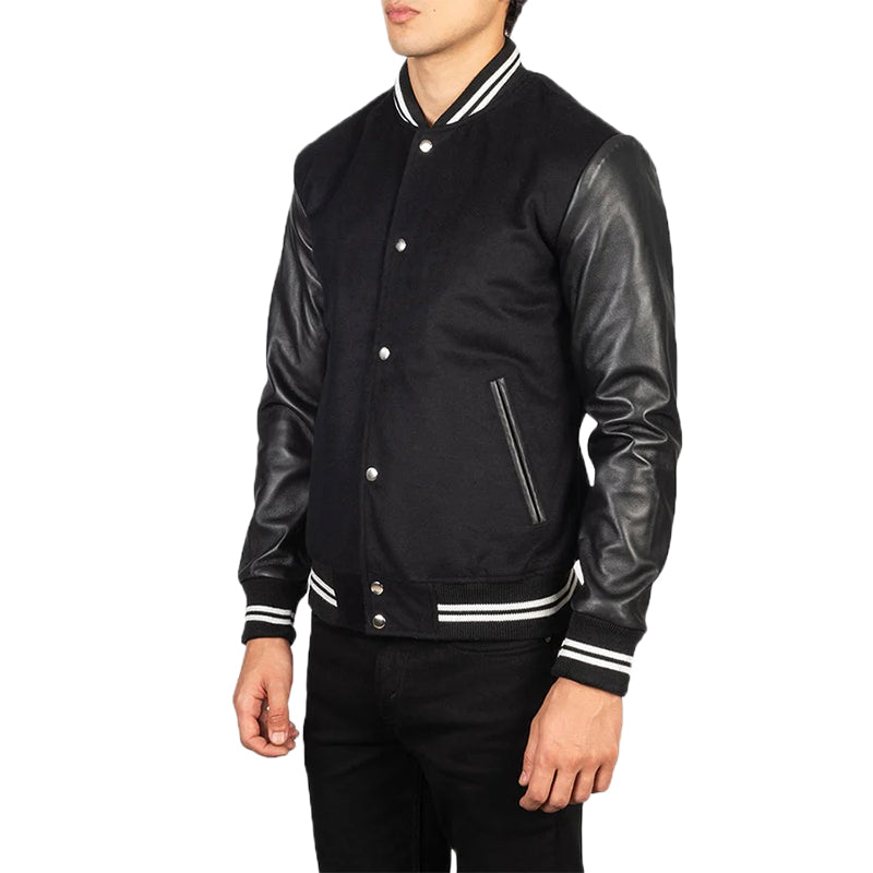 Vaxton Black Striped Hybrid Varsity Jacket