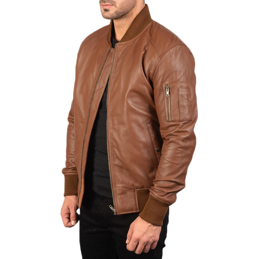 Bomia Ma-1 Brown Leather Bomber Jacket