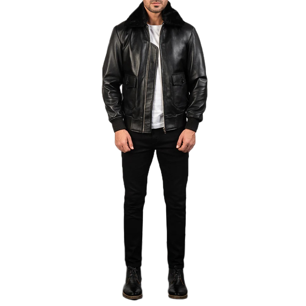 Airin G-1 Black Leather Bomber Jacket