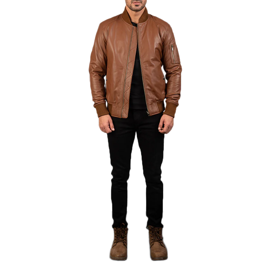Bomia Ma-1 Brown Leather Bomber Jacket