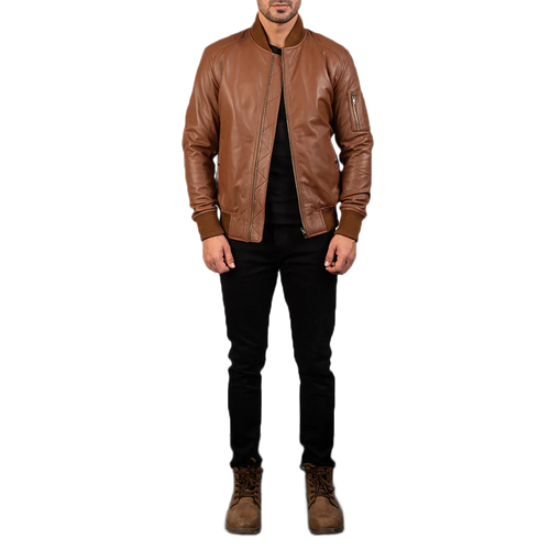 Bomia Ma-1 Brown Leather Bomber Jacket