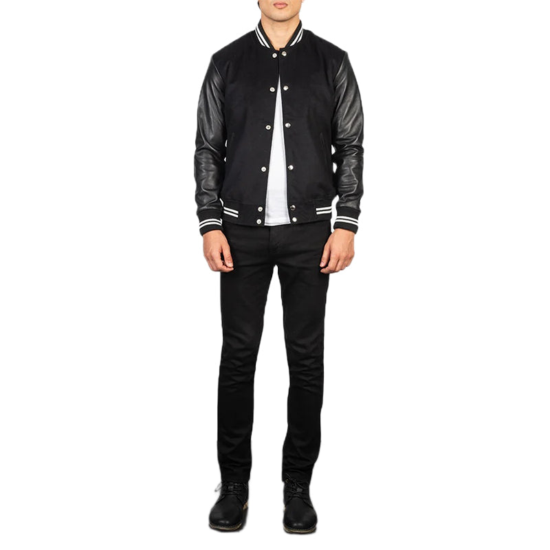 Vaxton Black Striped Hybrid Varsity Jacket