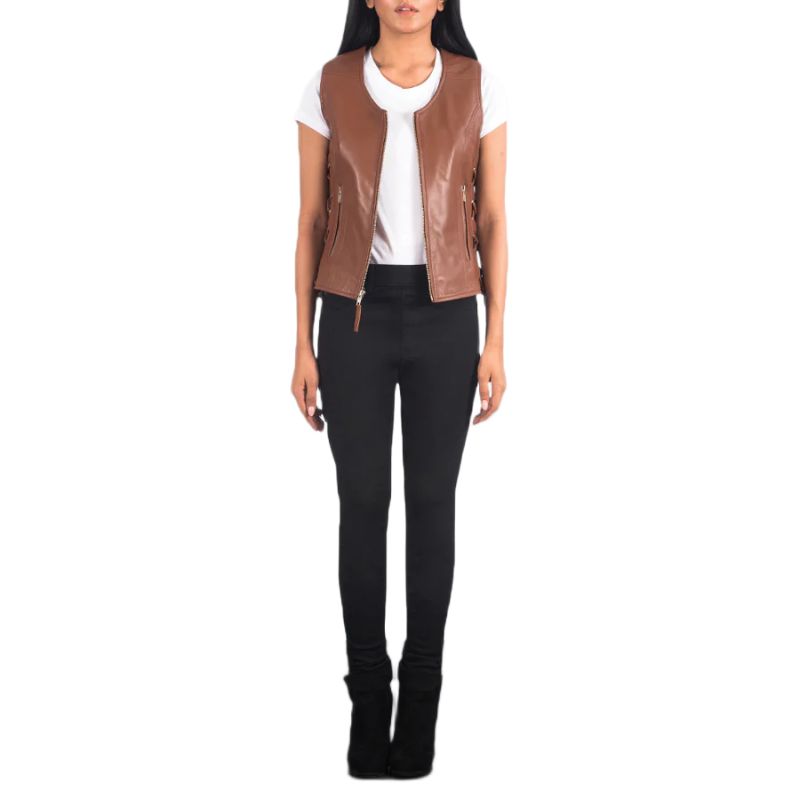 Vanda Brown Leather Biker Vest