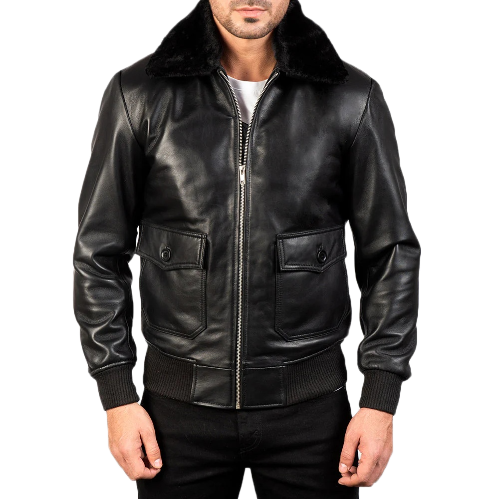 Airin G-1 Black Leather Bomber Jacket