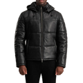 Gordon Black Hooded Leather Puffer Jacket